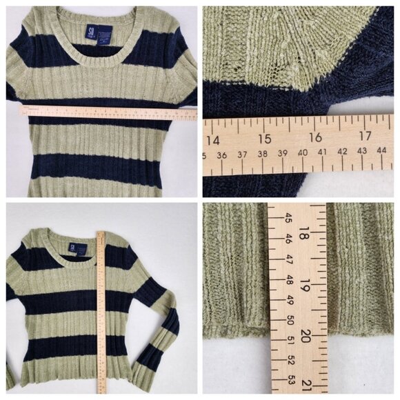 SO GSJC Ribbed Pullover Sweater Size M Blue Green Stripes - Picture 5 of 6